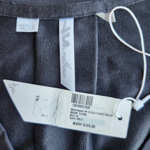 NWT Travis Mathew Cloud Terry V-Neck Top Pullover Balloon Sleeve Tencel Black - Picture 11 of 13